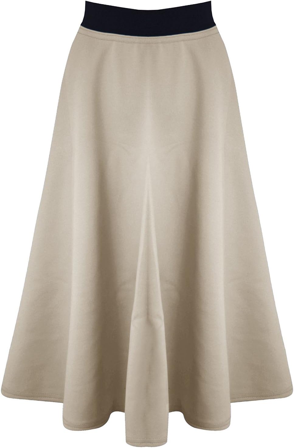 Pure Fashion New Womens Ladies Mid Length Scuba Stretchy Flared Skater Swing Long Midi Skirt