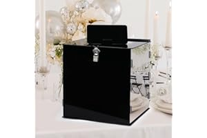 Black Acrylic Card Box with Slot & Lock Acrylic Wedding Card Box Money Envelop Post Gift Cards Boxes Holder for Reception Bab
