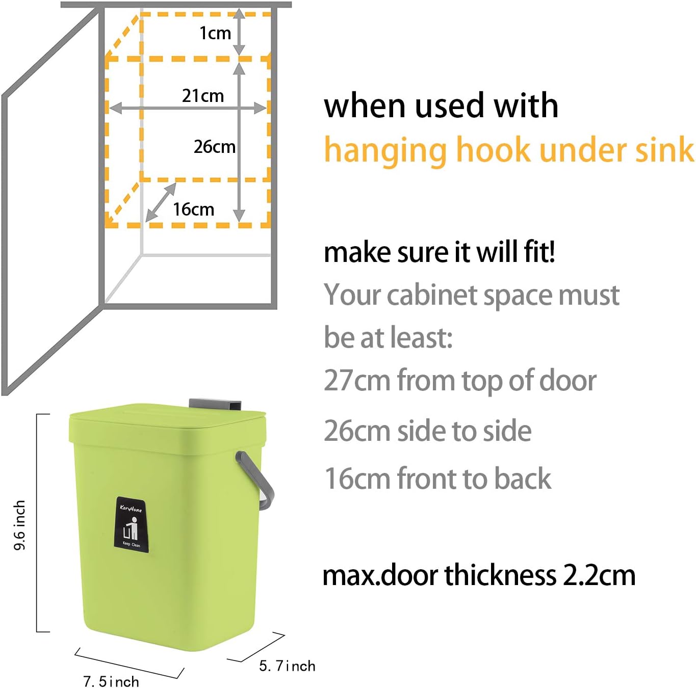 KaryHome Compost Bin for Kitchen Counter, Hanging Small Trash Can with Lid Under Sink，1.3 Gallon Mountable Compost Bucket (Green): Kitchen & Dining