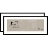 Americanflat 11x27 Picture Frame 2-Pack - Matted to 8x24 - Black | Slim Molding construction, Polished plexiglass front, hangs vertical or horizontal, sawtooth hangers included
