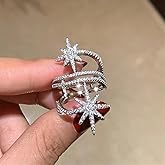 AZQ Sterling Silver Shiny Star Cubic Zirconia Promise Ring, 18K Gold Plated, Multi Row, Eternity, Engagement, Wedding, Party Ring for Women A.30 (US Code 7)