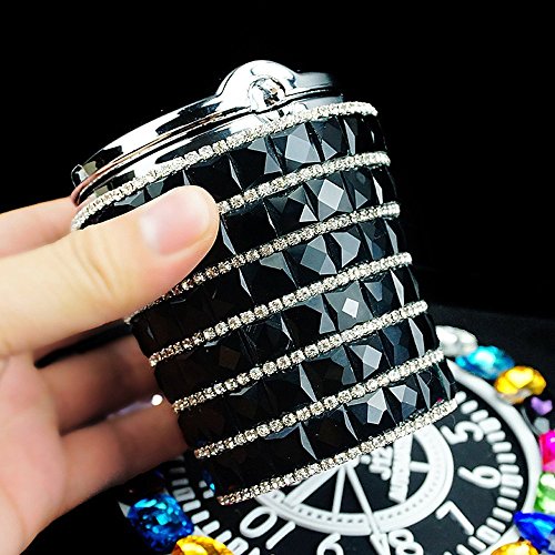 Follicomfy High Grade Bling Diamond Portable Auto Car Smokeless Cigarette Odor Ashtray Cylinder Cup Holder With Led Lamp,Black