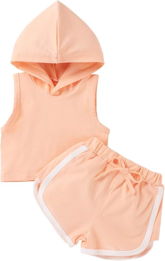 Amazon Cousannory 子供服 上下セット 女の子 ノースリーブ パーカー スウェットパンツ 2点セット ベビー タンクトップ 無地 ショートパンツ セット ジャージ キッズ トレーナー フード付き 短パン 赤ちゃん Tシャツ 夏 ルームウエア スポーツ ジャージ 通販