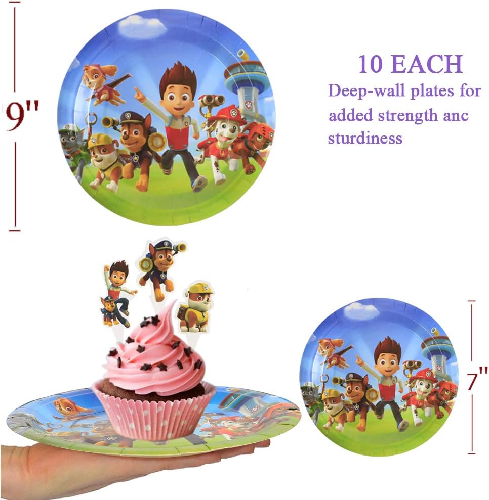 Dog Patrol Party Supplies Decoratins Set- Serve 10 Guests -167 Pcs, Birthday Packs Includes Flatwares, Cups, Tablecloth, Backdrop, Napkins, Balloon, Banner, Cakeforks for Kids Girls Boys: Toys & Games