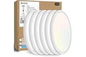 zemty 6Pack 12 Inch LED Flush Mount Ceiling Light, Super Slim 28W 3200lm LED Ceiling Light, 3 Color Temperature in One 3000k/4500k/6000K Round Light Fixture for Bedroom, Kitchen, Dining Room (White)