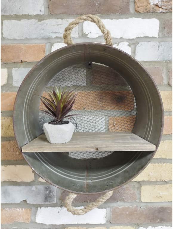 BUCKET SHAPED SHELF Industrial Metal Cube Wall Distressed Storage