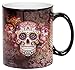 Sweet Gisele | Sugar Skull Mug | Heat Activated | Color Changing Coffee Cup | Floral Pattern Ceramic | Reveals Vivid Colors | Great Novelty Gift | Black | 11 Fl. Oz