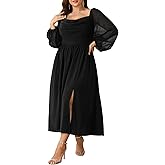 SHESTARR Women's Plus Size Dress Chiffon Long Sleeve Cowl Neck Wedding Guest Cocktail Party Maxi Dress