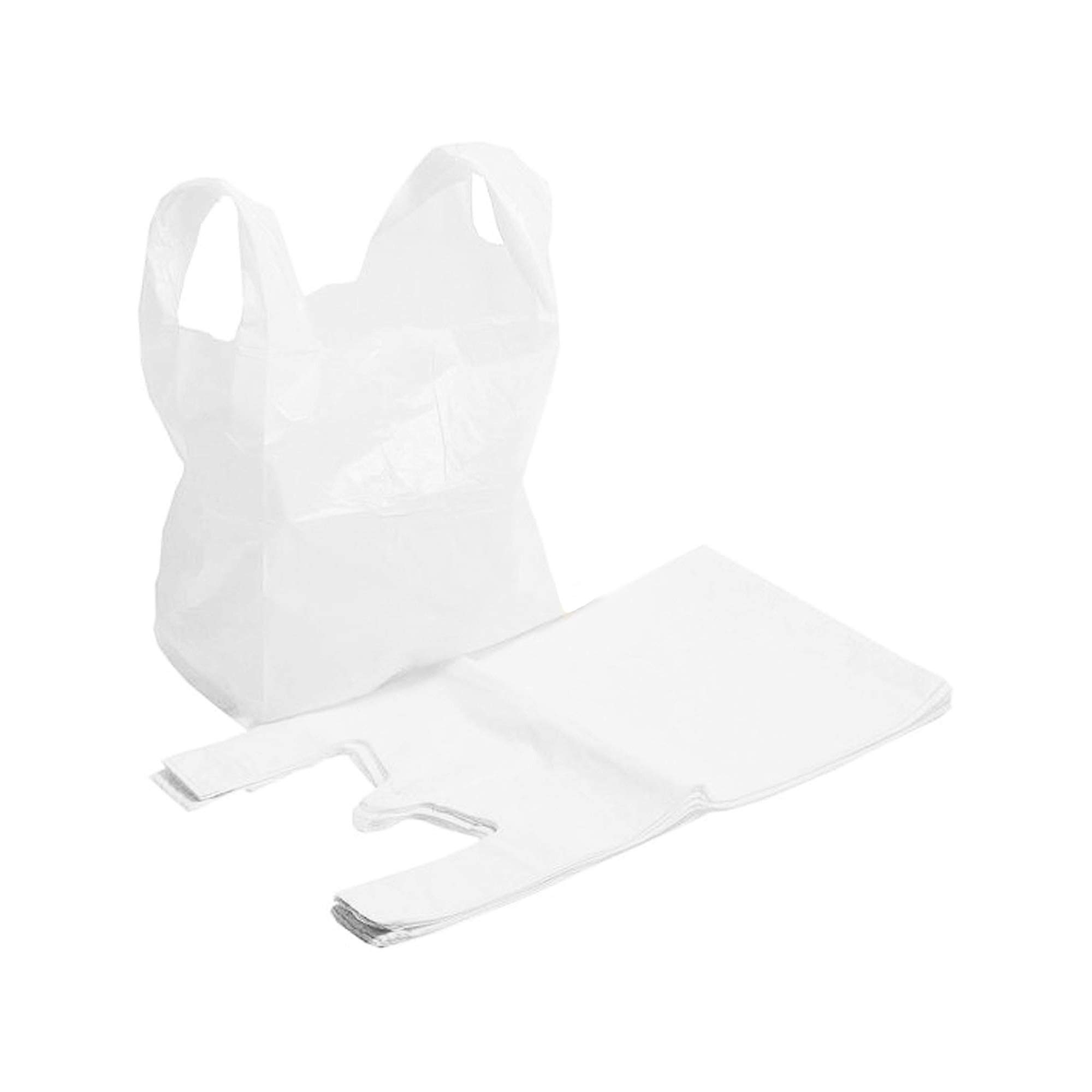 Plastic White 11x17x21" Reusable Vest Style Shopping Retail Strong Polythene Carrier Bags (100 White Carrier Bags)