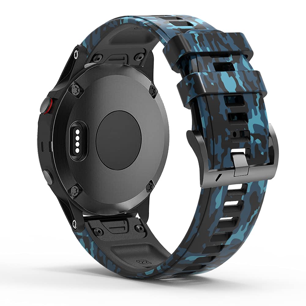 Fleshy Leaf 26mm Camouflage Silicone Band Compatible for Garmin Fenix 7X,Fenix 6X,Fenix 6X Pro,Fenix 5X,Fenix 5X Plus/Fenix 3/3 HR,Quick Release Strap Wristband (Camouflage blue)