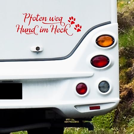 MA108 Clickzilla - Wohnmobil Aufkleber - Pfoten weg Hund im Heck - Grösse: 33 cm x 12 cm (b x h)