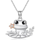 Zorlioy Diamond Frog Necklace for Women 925 Sterling Silver Lab Grown Diamond Frog Pendant Necklace Cute Animal Jewelry Gifts for Women (D color, VVS clarity)