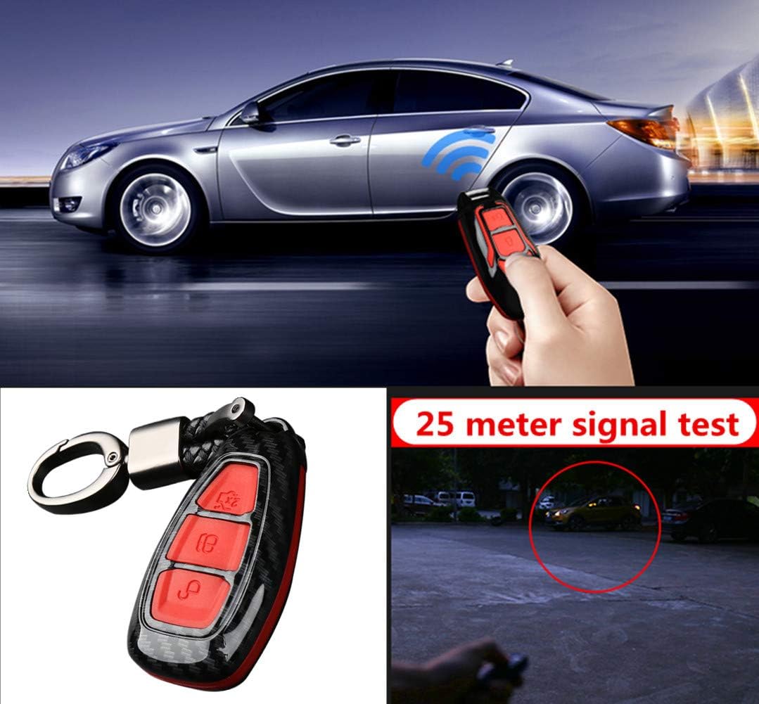 Happyit ABS Carbon Fiber Shell+Silicone Car Key Cover Case Keychain for Ford Focus Mondeo Edge Fiesta Kuga Mondeo MK4 Fusion Escort Ecosport (B carbon fiber + red) - Image 4