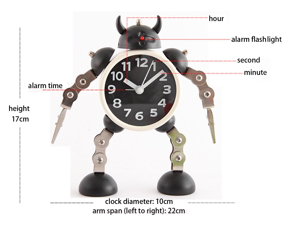 Gigibon Alarm Clock for Kids, Gift Ideas Robot Cute&Fun, Battery-operated,to Move/Twist Legs & Arms for Many Poses, Gift to Children (1, Blue-White)