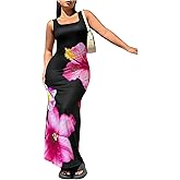 Floerns Women's Plus Size Floral Maxi Tank Dress Square Neck Casual Bodycon Dresses