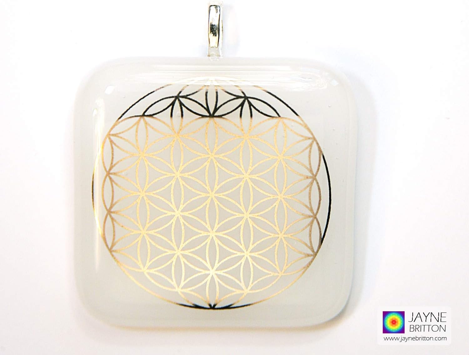 Flower of Life pendant, sacred geometry jewelry, fused glass and platinum, white necklace, spiritual pendant, meditation gift, psychic