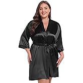 VASHOP Women Plus Size Robe Knee Length Satin Kimono Bathrobe Floral Kimonos Sleepwear Dressing Gown