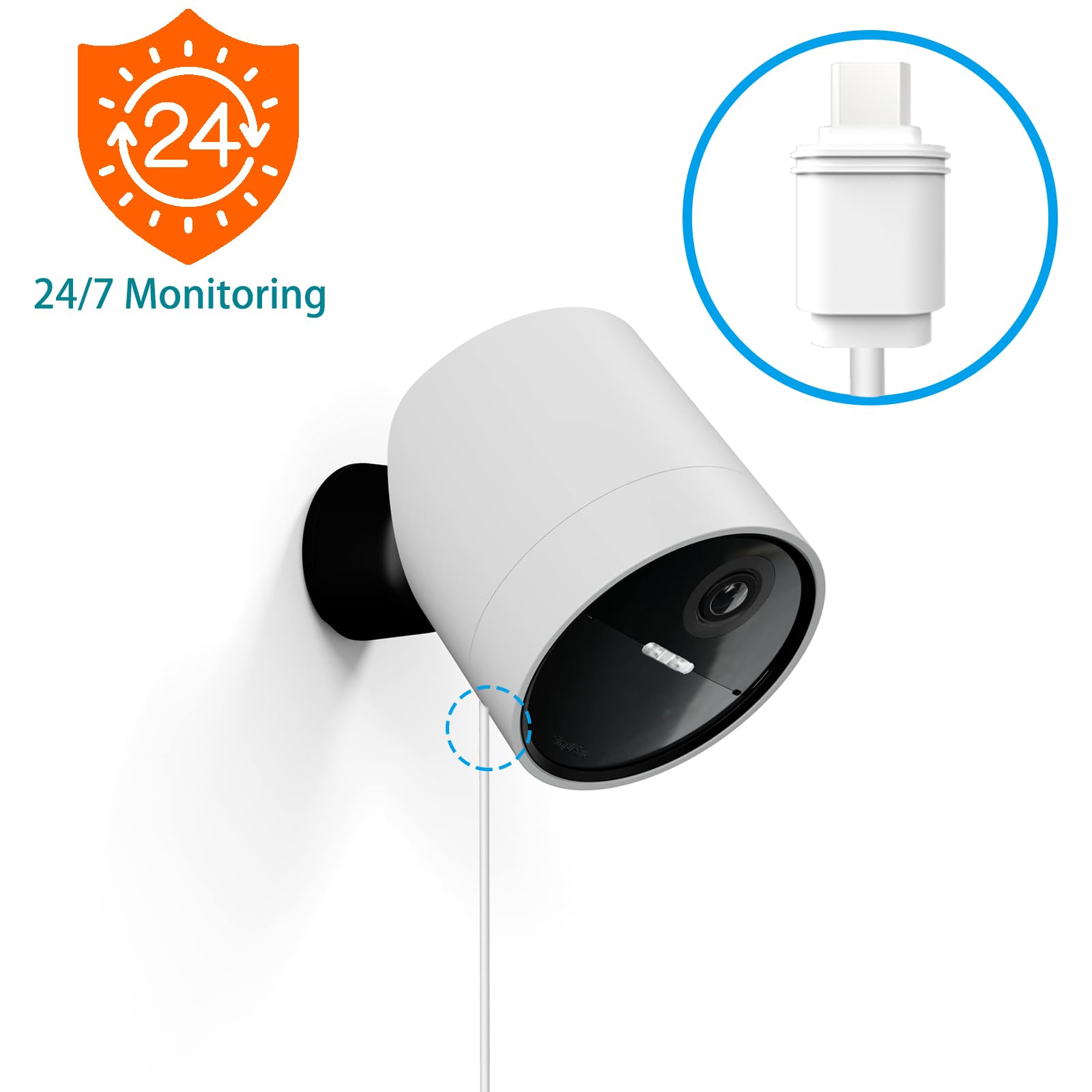 25ft/7.6m Weatherproof Outdoor Charging Cable for SimpliSafe Outdoor Security Camera Only (1)