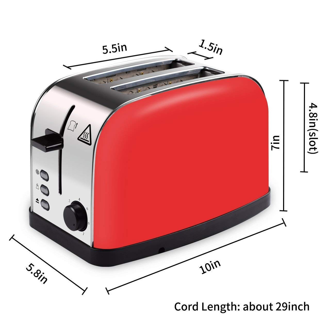 LATITOP Automatik-Toaster,Rot 2-Scheiben Toaster mit Breiter Steckplatz, herausnehmbarem Krümelschublade, Hoher Hubhebel für kleine und große Brotscheiben Bagels