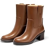 Coutgo Womens Platform Mid Calf Boots Chunky Block Heel Round Toe Boots Fall Winter Shoes