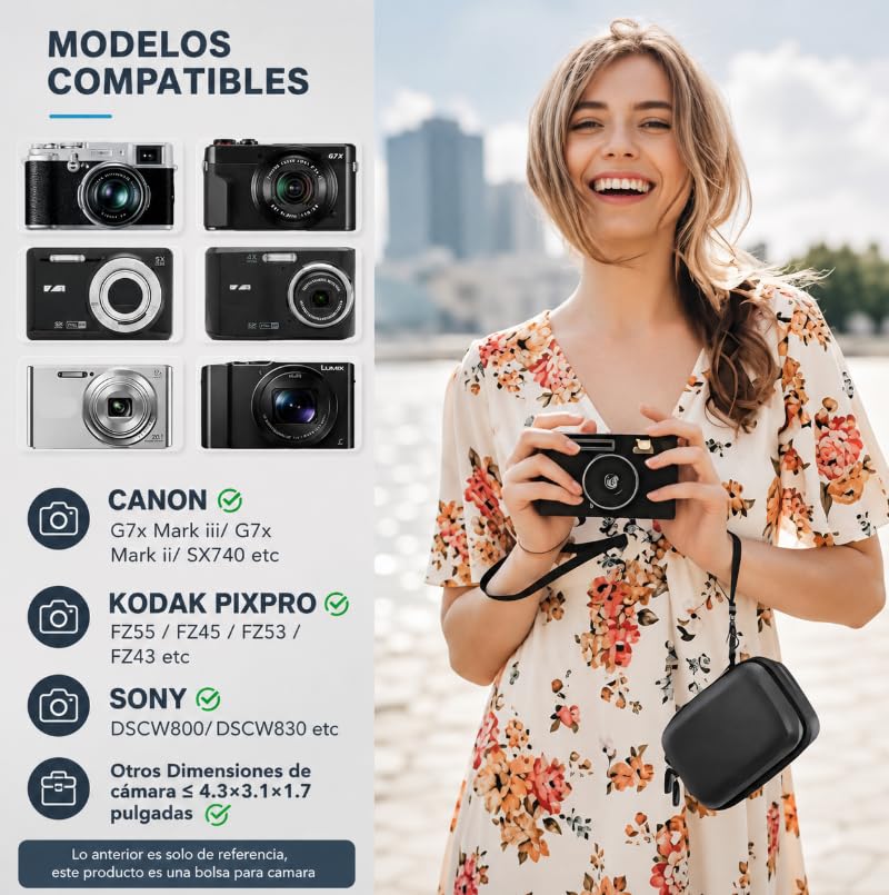 Funda para Cámara Digital,para Canon G7x Mark Iii/Ii/Sx740/Kodak Pixpro FZ/Sony DSCW800,Impermeable y rígido para Camara Fotografica, Bolsillo de Malla para Cables,Protectora portátil
