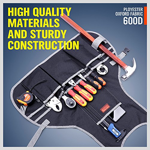 image for SEDY Utility Canvas Work Apron with 18 Tool Pockets, Cross-Back Straps