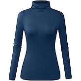 Herou Womens Long Sleeve Turtleneck Slim Fitted Lightweight Casual Active Layer Tops Shirts