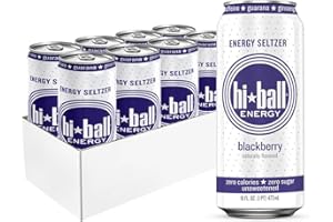 HIBALL ENERGY Hiball Clean Energy Seltzer Water, Caffeinated Sparkling Water Made with Vitamin B12 and Vitamin B6, Sugar Free 16 Fl Oz (Pack of 8), Blackberry