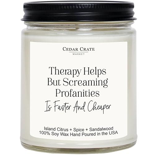 Funny Candle - Therapy Helps Profanity is Faster and Cheaper - Luxury Scented Soy Jar Candle, Gifts for Women, Birthday Gift for her, Best Friend Gift, Best Friend Candles, Funny Gifts, USA Made