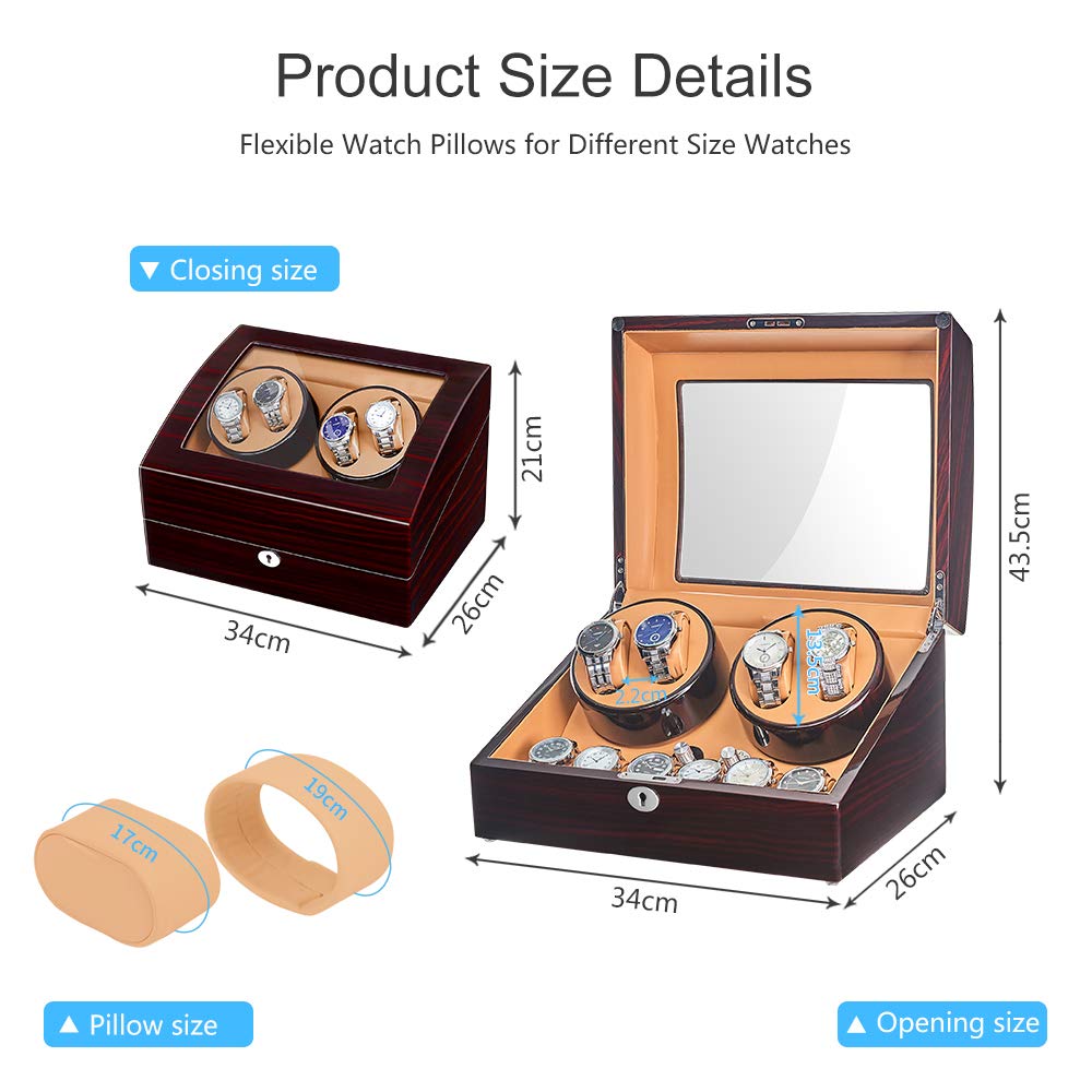 JQUEEN 4 Automatic Watch Winder with 6 Storage Case (Ebony (EZ))