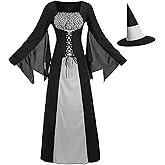 Witch Dress for Women, Medieval Vintage Wicked Witch Halloween Costume Gothic Sorceress Cosplay Long Dresses