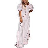 Yoawdats Women Christmas Gingham Pajama Set Short Sleeve Babydoll Shirt Ruffle Pants Lounge Set Y2k Cute Holiday Sleepwear