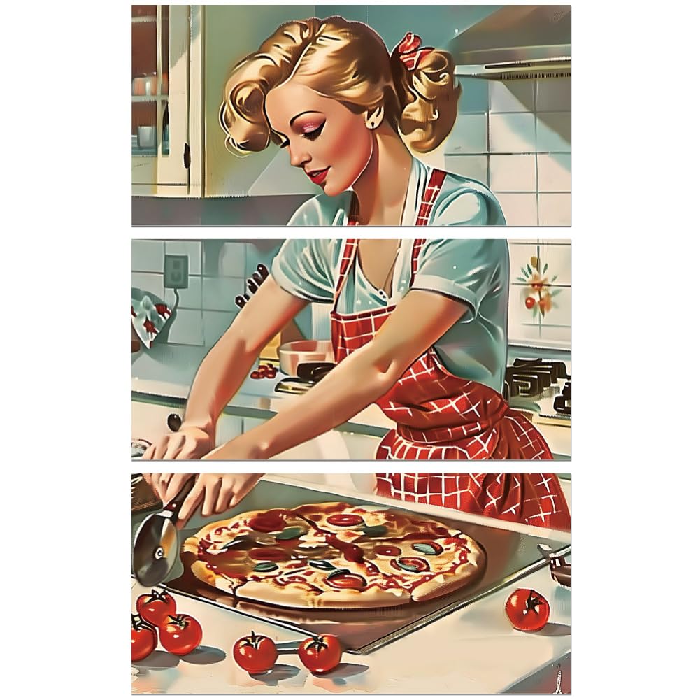 Peacoblue Rub on Transfer Decals for Furniture Crafts Decor 6"x12", 3Pcs Cooking Lady Waterproof UV DTF Transfer Decals Sticker for Kitchen Dresser Glass Porcelain Wood Plastic