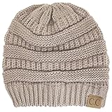Thick Slouchy Knit Oversized Beanie Cap Hat,One Size,Beige