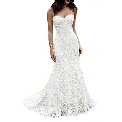 Womens Mermaid Full Lace Wedding Dresses 2019 Long Sweetheart Bridal Gowns with Train