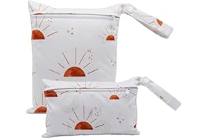 SMARBORE 2 Pack Cute Little Wet Dry Bags for Baby Diapers & Breast Pump Parts, Waterproof Reusable Wet Bag with Handle, Beach Pool Gym Bag Stroller Yoga Toiletries Daycare Organizer, 7.9"*9.8"/5.9"*8.9"