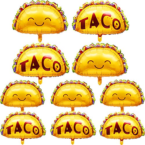 Photo 1 of 10 Pieces Taco Foil Balloons Taco Foil Balloons Gold Taco Balloons for Birthday Wedding Baby Shower Mexican Fiesta Theme Party Decoration