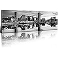 Black and White Baltimore Skyline Wall Art Maryland Pictures Wall Decor Inner Harbor City Skyscraper Panoramic Canvas Prints USA Cityscape Building Artwork Living Room Bedroom Home Decorations 14x48”
