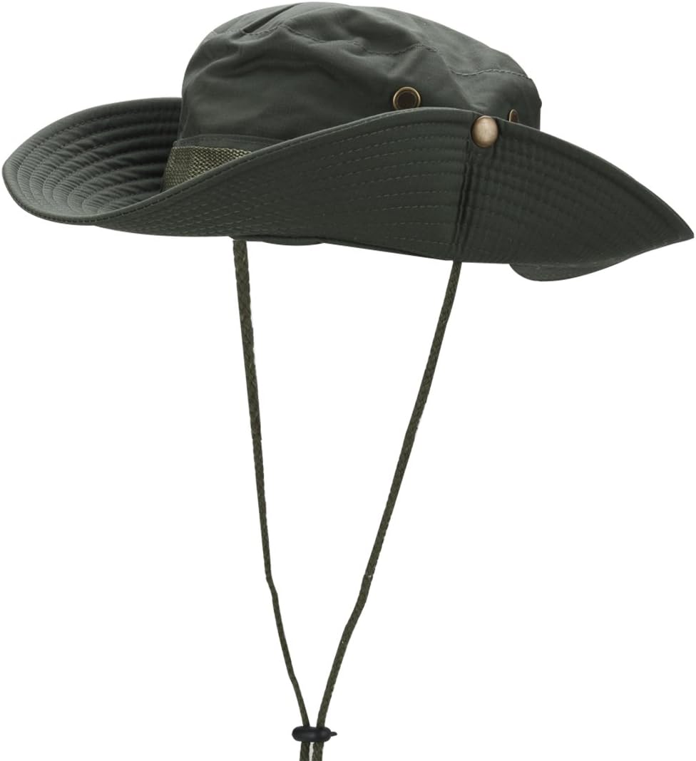 NovawoMen's Outdoor Fishing Bonnie Hat UV Protection Beach Round Brim Cap Hat with The Chin Strap Green