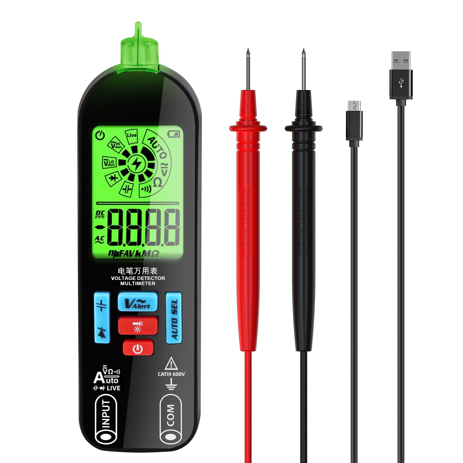 Rechargeable Smart Digital Multimeter, A1X Mini Non-Contact Voltage Detector Resistance Voltage Continuity Tester with LCD Display ID Pointer Auto Range