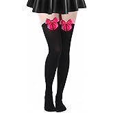 Syhood Valentine's Day Thigh High Stockings with Satin Bow Women Opaque Thigh High Socks over Knee for Daily Wear Mardi Gras