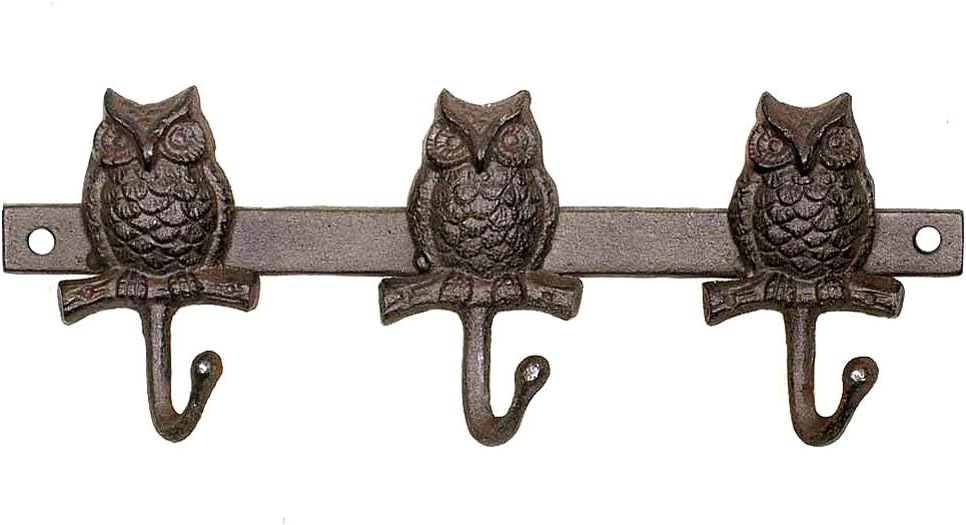 CTW Home Rustic Cast Iron Triple Owl Wall Hook - 13" Long