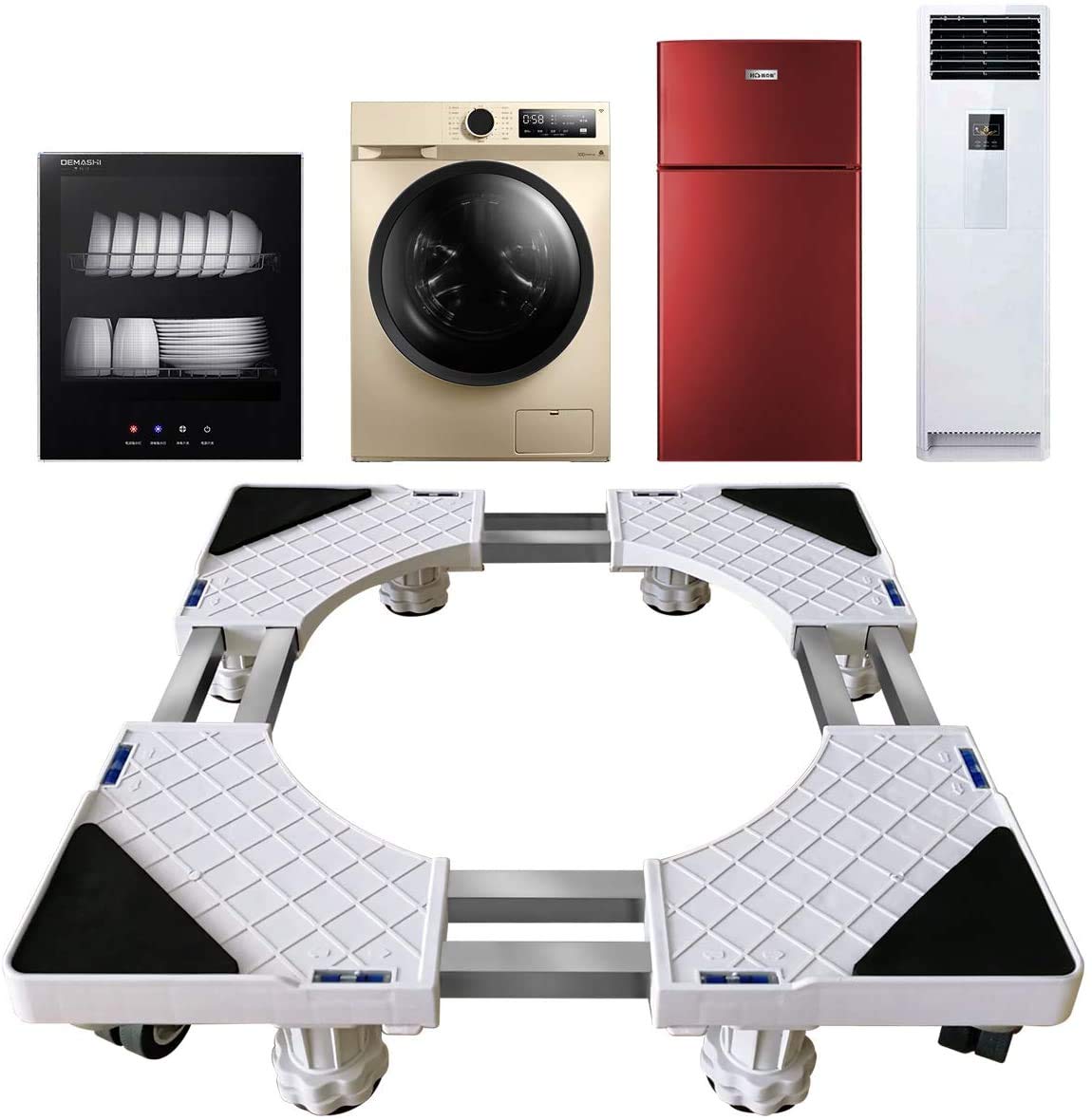 Glenmore Washing Machine Fridge Trolley: 4 Dual Wheels 8 Dolly Feet Heavy Duty Double Tubes Roller Base Tray Adjustable For Moving Appliance Freezer Tumble Dryer Wheeled Mobile Platform Lifting Stands