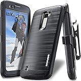 COVRWARE LG K10 / LG Premier LTE [Iron Tank Series] Built-in [Screen Protector] Heavy Duty Full-Body Rugged Holster Armor [Brushed Metal Texture] Case [Belt Clip][Kickstand], Black