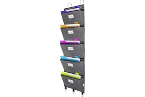 homyfort Over the Door File Organizer Hanging File Folders, Wall Organizers and Storage for Mail, Magazine, Notebooks, Planners, Office, Classroom, 5 Extra Large Pockets (Black with Pattern)