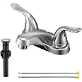 KPWATER Bathroom Sink Faucets 2/3 Hole,Brushed Nickel Dual Handles 4 inch Plastic Plating Over Bathroom Faucet with Pop-up Drain and 2 Supply Hoses for Apartment Rvs Sink Vanity