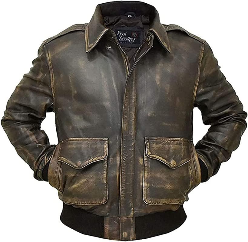 Mens G-1 Fur Collar US Navy Flight Distressed Brown Aviator