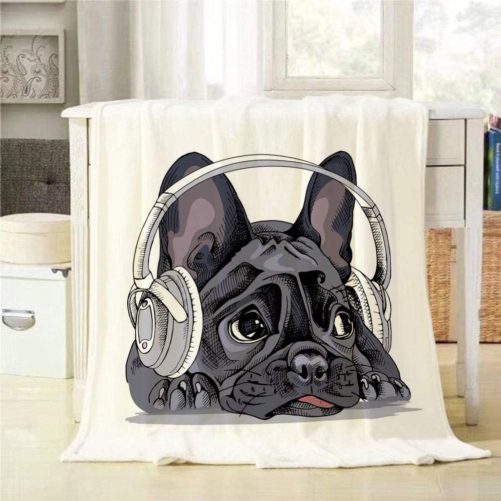 Mugod French Bulldog Throw Blanket Cute Black Dog with a