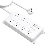 TROND Surge Protector Power Strip 10ft, ETL Listed, White | Flat Plug Long Extension Cord with 2 USB A and 2 USB C, 7 Widely-Spaced Outlets, Wall Mountable, 1700 J Surge Protection