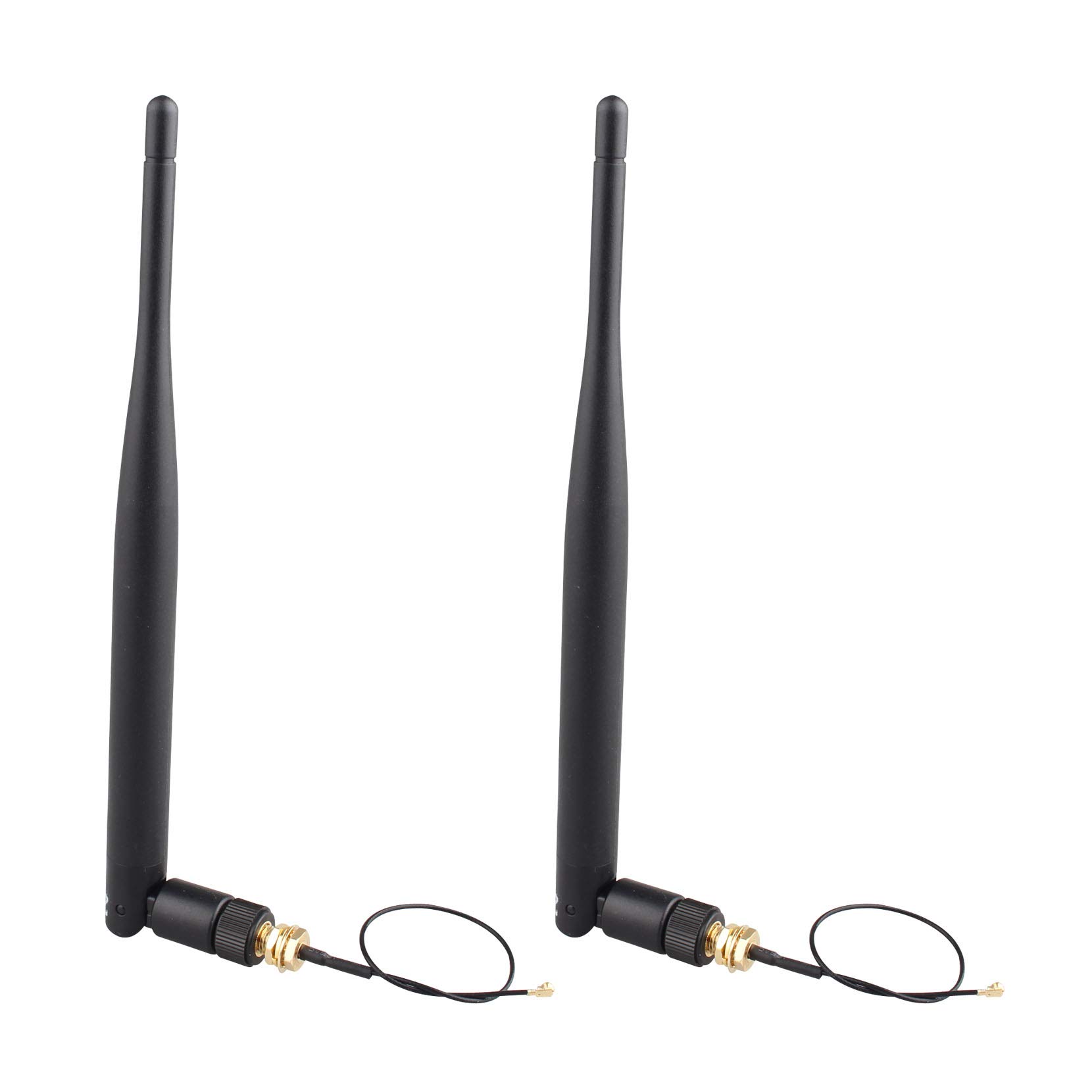 Jopto 2PCS 2.4G 5DB WiFi Antenna Black RP-SMA Female Connector Removable Wireless Range Expander WiFi Booster with U.FL to RP-SMA Male Pigtail Antenna 3G 4G Wifi Coaxial RF 15cm 1.13 Cable